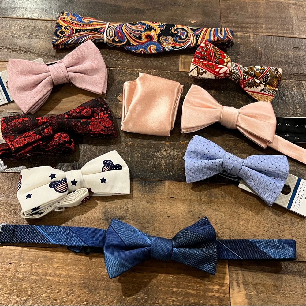 8 Bow ties - Paisley, Solid, Mickey Mouse, etc.   3 are brand new.